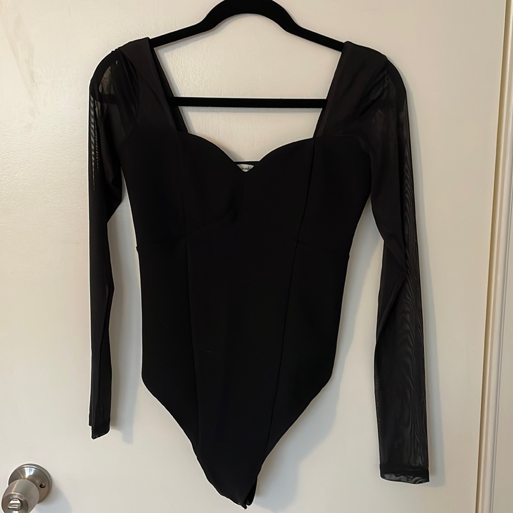 NWT Abercrombie & Fitch Black Bodysuit with Mesh Sleeves Medium